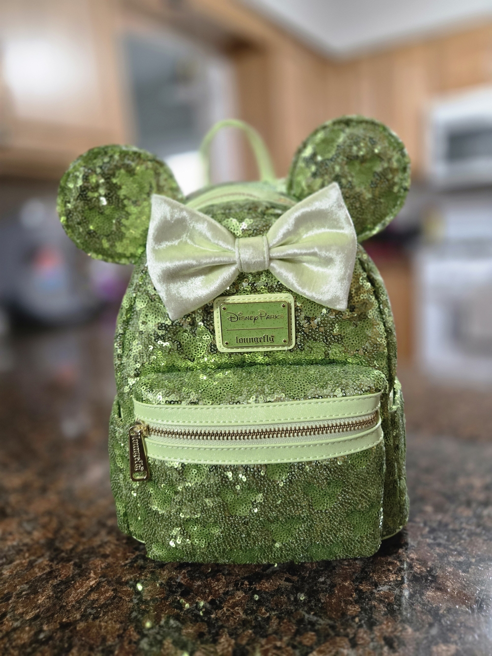 Loungefly Green Sequin Minnie Ear Mini Backpack with Satin Bow